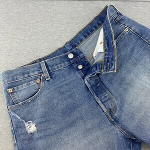 Levis 501 Shorts Mens 36 Blue Straight 9" Bermuda Button-Fly Jorts Distressed